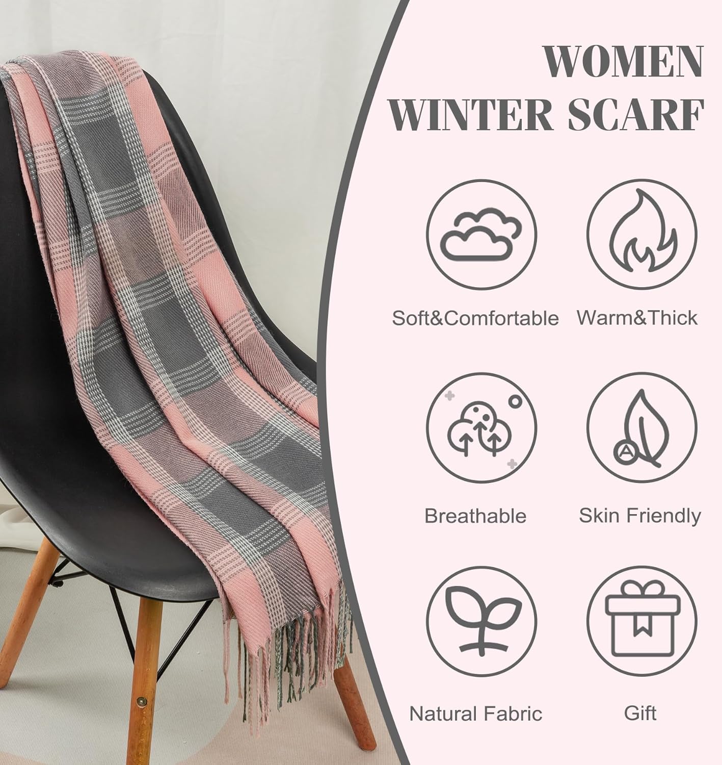 Women's Long Plaid Blanket Chunky Oversized Winter Fall Warm Scarf-Toppalletfly