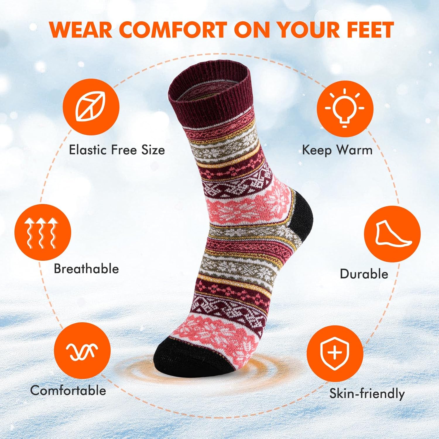 Wool Socks – Cozy, Warm, Thick Knit Socks for Women & Men, 2 Sets-Toppalletfly
