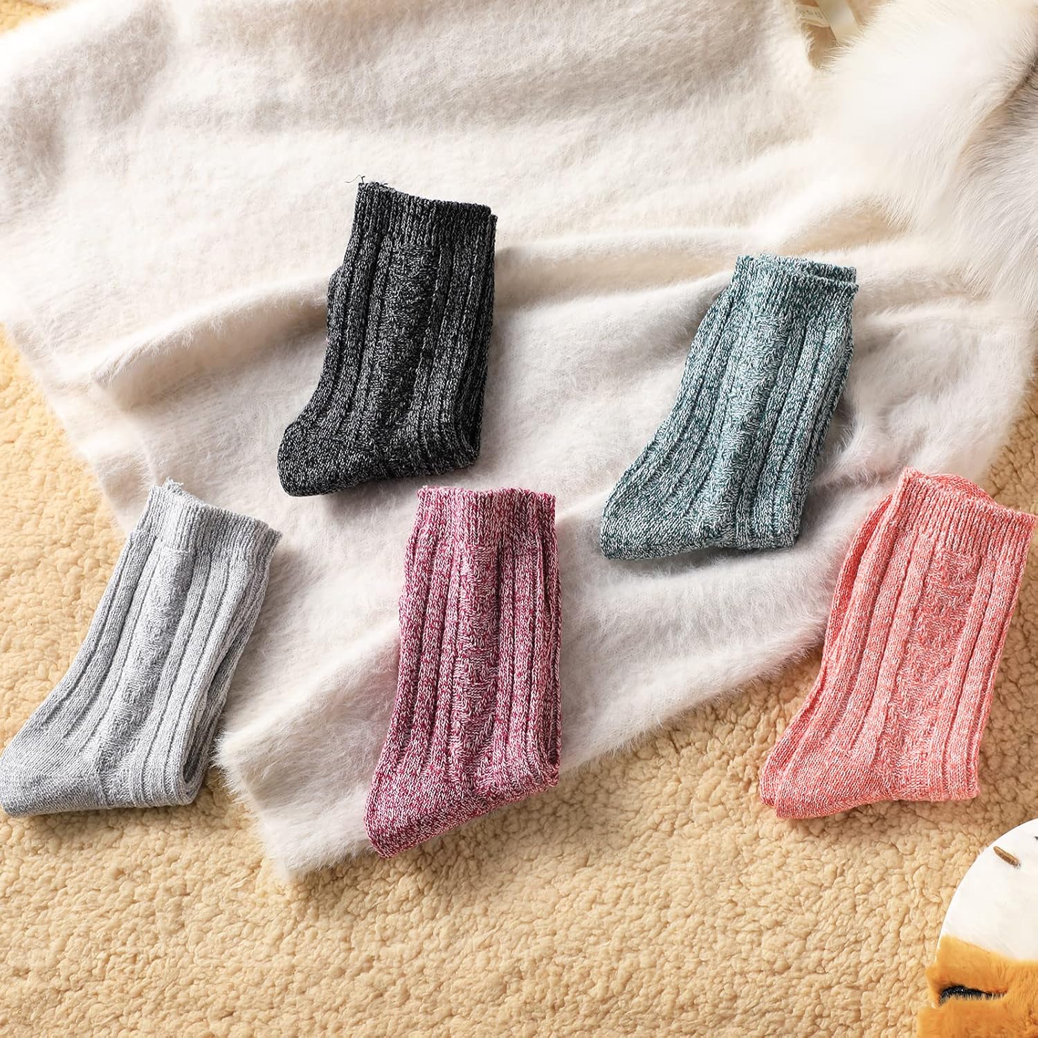 Wool Socks – Cozy, Warm, Thick Knit Socks for Women & Men, 2 Sets-Toppalletfly