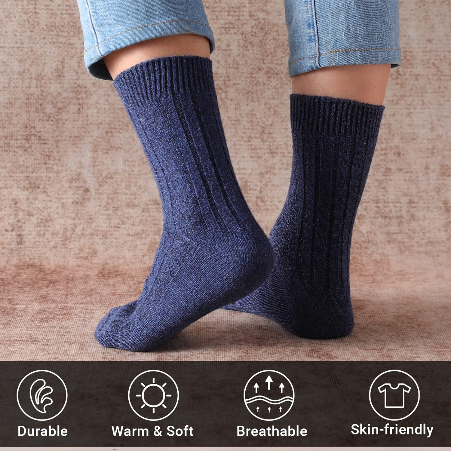 Wool Socks – Cozy, Warm, Thick Knit Socks for Women & Men, 2 Sets-Toppalletfly
