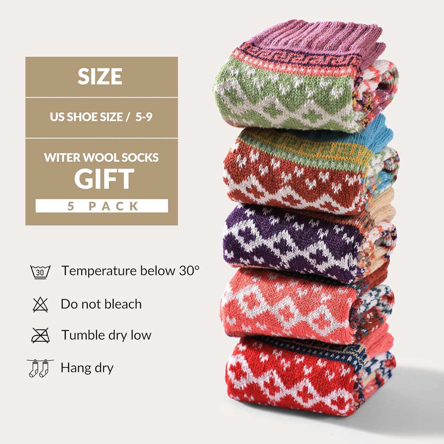 Wool Socks – Cozy, Warm, Thick Knit Socks for Women & Men, 2 Sets-Toppalletfly