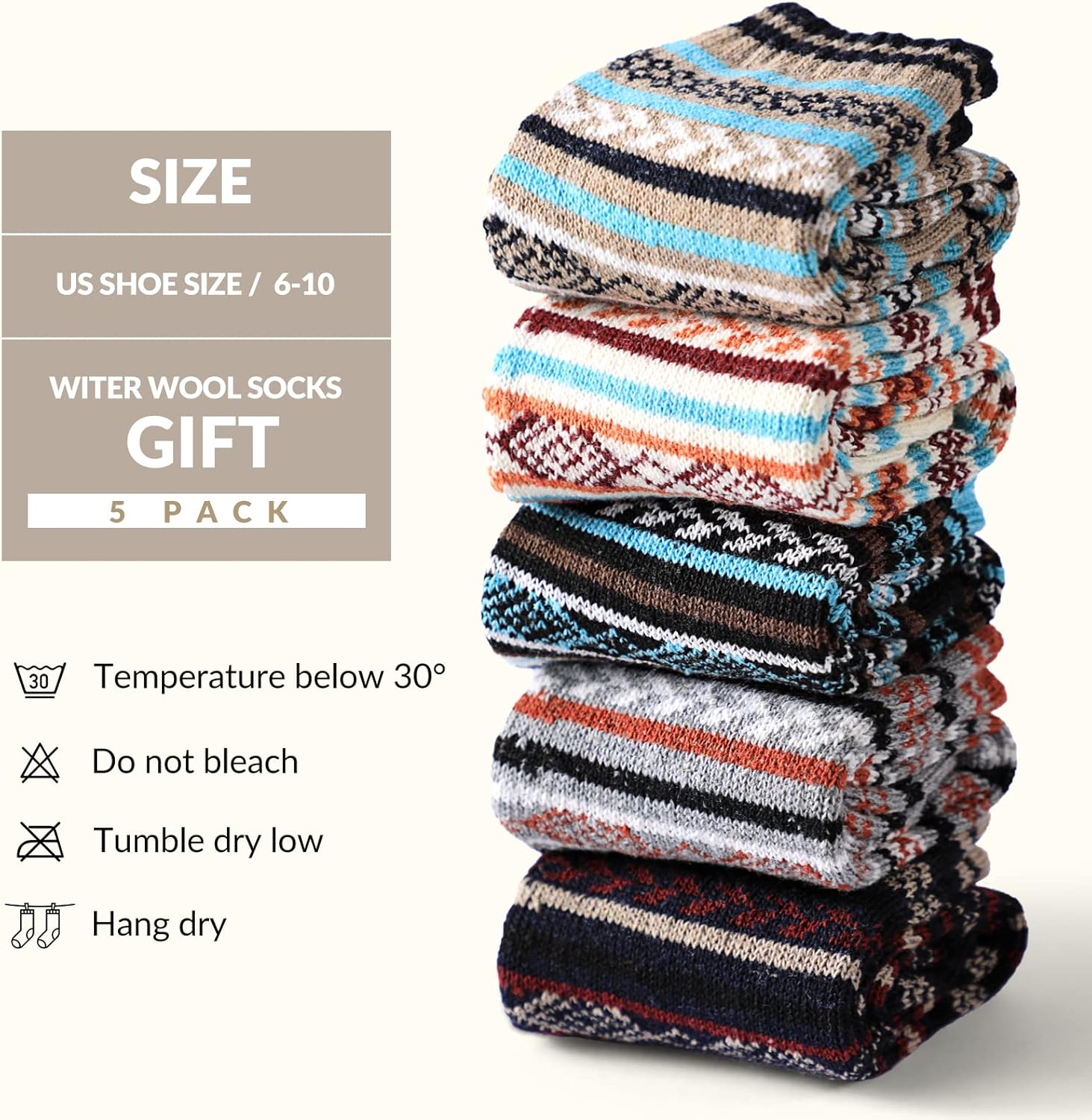 Wool Socks – Cozy, Warm, Thick Knit Socks for Women & Men, 2 Sets-Toppalletfly