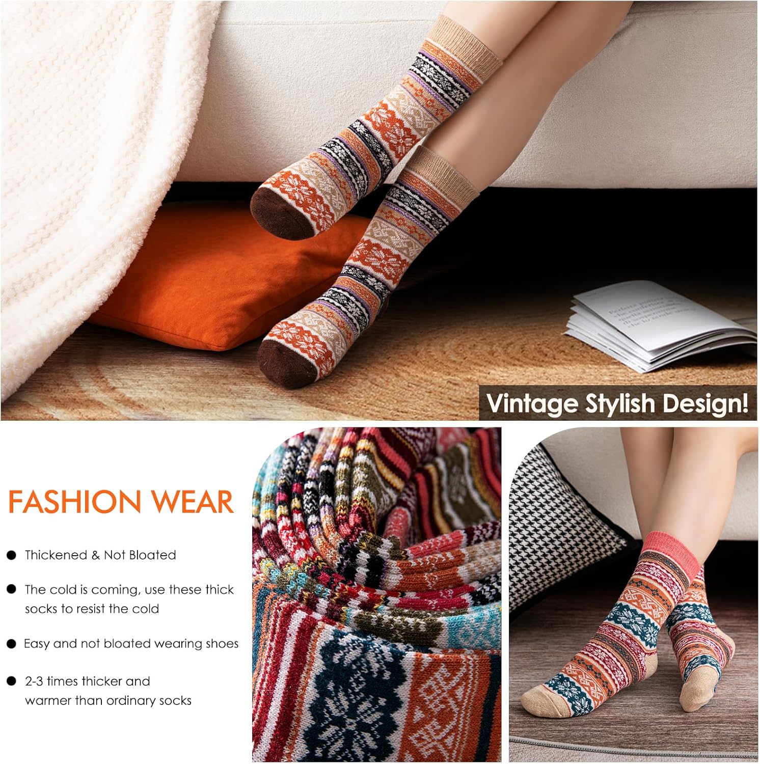 Wool Socks – Cozy, Warm, Thick Knit Socks for Women & Men, 2 Sets-Toppalletfly