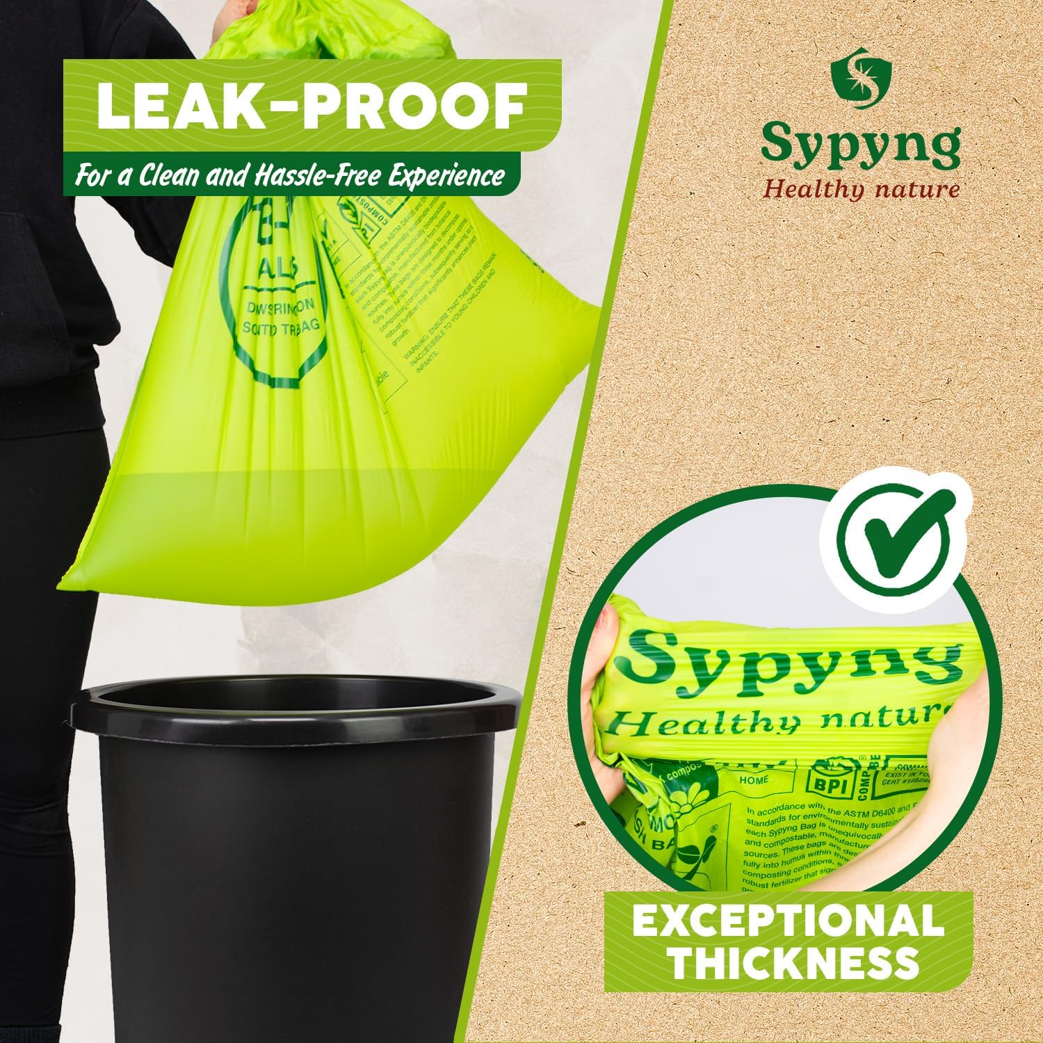 100% Biodegradable & Recyclable 13-17 Gallon Compost bags,Drawstring with Heavy Duty Garbage Bags 50 Counts-Toppalletfly