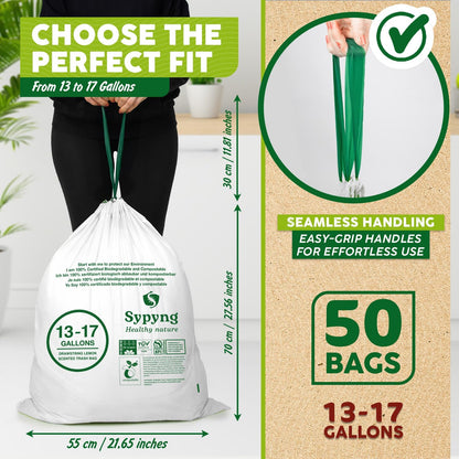 100% Biodegradable & Recyclable 13-17 Gallon Compost bags,Drawstring with Heavy Duty Garbage Bags 50 Counts-Toppalletfly