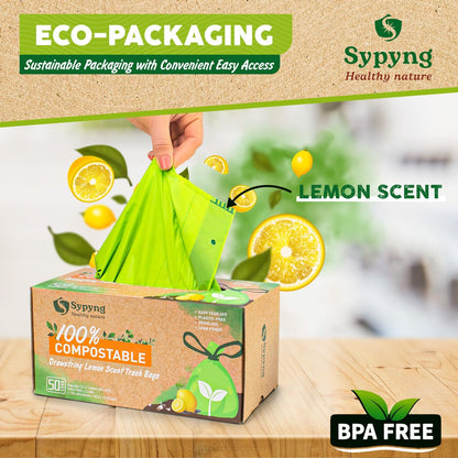 100% Biodegradable & Recyclable 13-17 Gallon Compost bags,Drawstring with Heavy Duty Garbage Bags 50 Counts-Toppalletfly