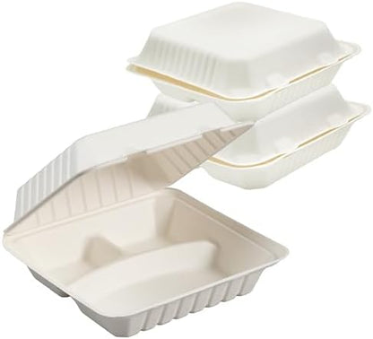 100% Compostable 3 Comp Take Out Food Containers 9x9x3, Natural Disposable Bagasse, Eco-Friendly Biodegradable Made of Sugar Cane-Toppalletfly