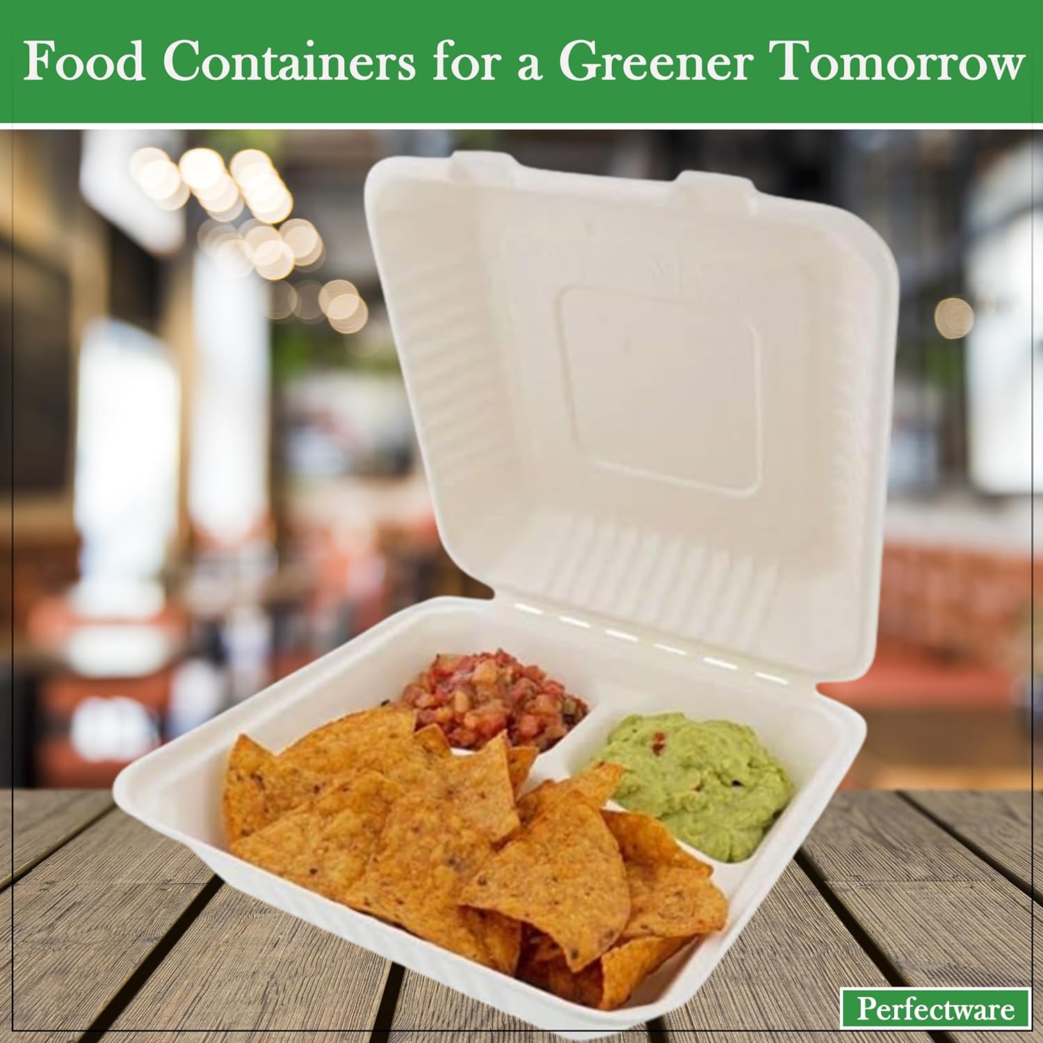 100% Compostable 3 Comp Take Out Food Containers 9x9x3, Natural Disposable Bagasse, Eco-Friendly Biodegradable Made of Sugar Cane-Toppalletfly