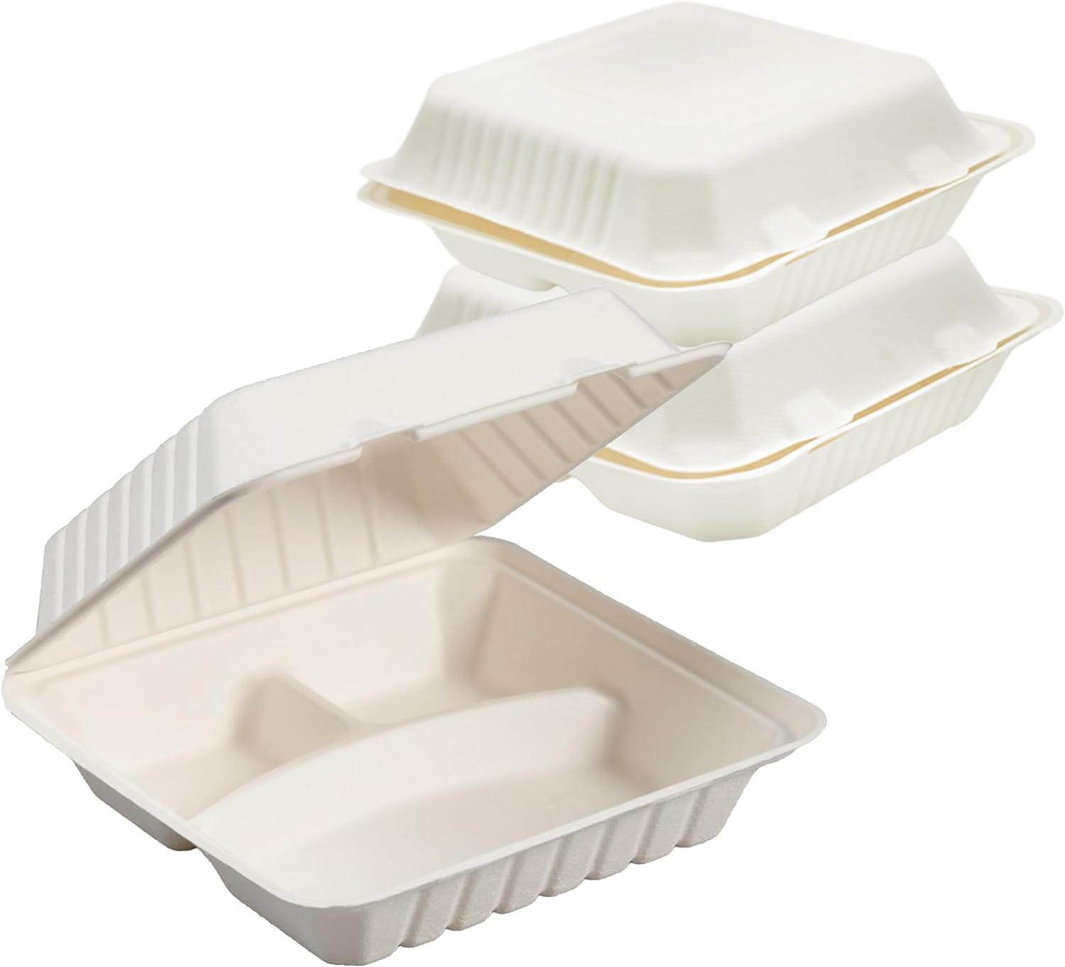 100% Compostable 3 Comp Take Out Food Containers 9x9x3, Natural Disposable Bagasse, Eco-Friendly Biodegradable Made of Sugar Cane-Toppalletfly