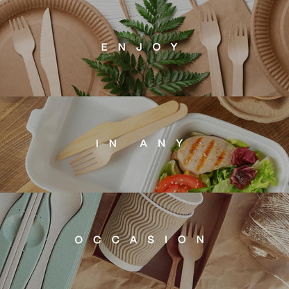 100% Compostable Cutlery Set - 300 Pieces Wooden Utensils, 120 Forks, 90 Knives, 90 Spoons - Disposable Eco Friendly-Toppalletfly