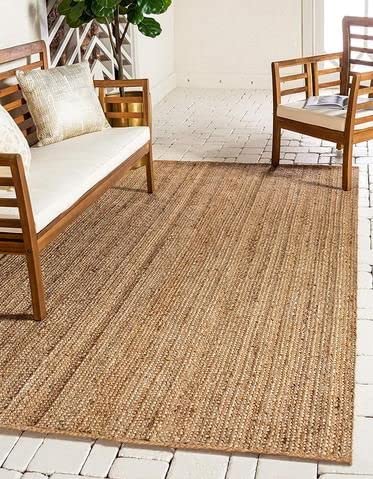100% Jute Area Rug, Braided Design Hand Woven Dyed Natural Fibers Carpet-Toppalletfly