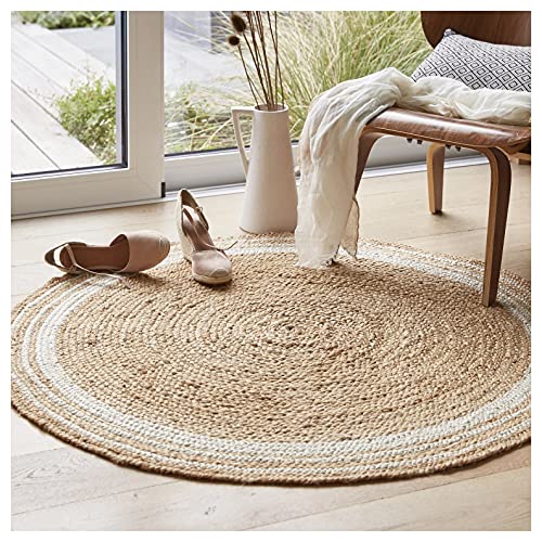 100% Jute Area Rug, Braided Design Hand Woven Dyed Natural Fibers Carpet-Toppalletfly