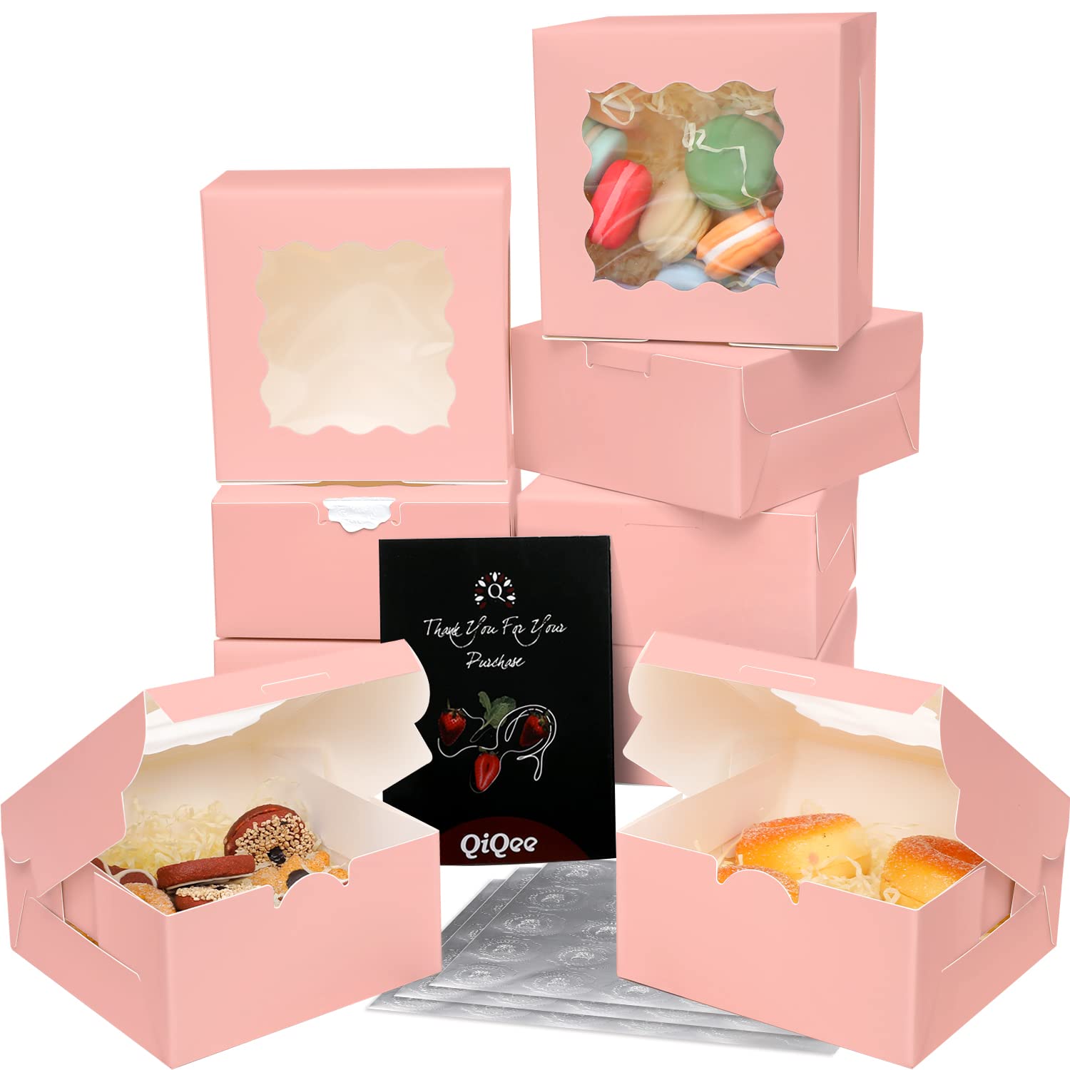 100pcs 6x6x3 Bakery Boxes with Window – Sturdy Macaron & Cookie Packaging-Toppalletfly