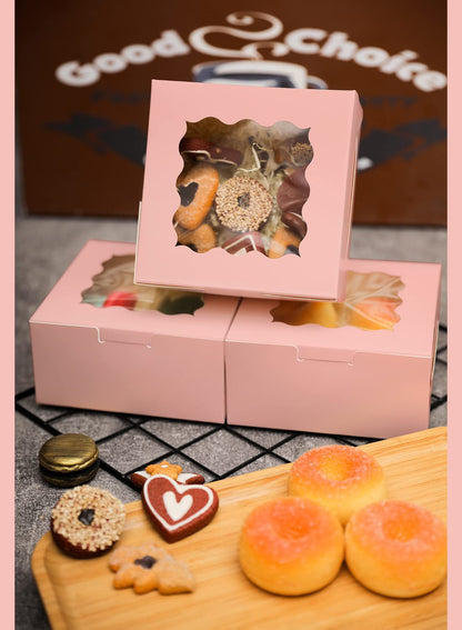 100pcs 6x6x3 Bakery Boxes with Window – Sturdy Macaron & Cookie Packaging-Toppalletfly