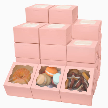 100pcs 6x6x3 Bakery Boxes with Window – Sturdy Macaron & Cookie Packaging-Toppalletfly