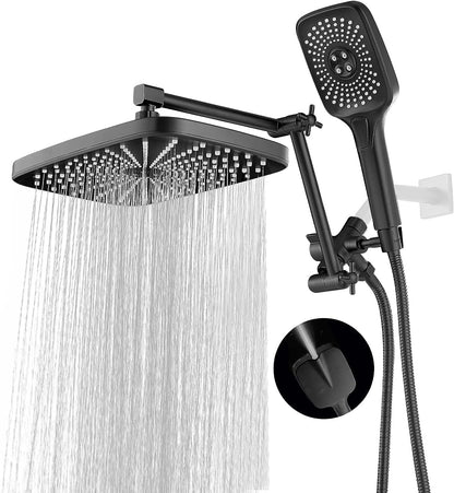 12 Inch Shower Head With With 3+1 Settings Handheld Spray, Including 3-Way Diverter, Extension Arm, Height/Angle Adjustable-Toppalletfly