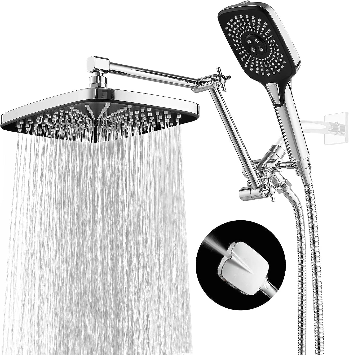 12 Inch Shower Head With With 3+1 Settings Handheld Spray, Including 3-Way Diverter, Extension Arm, Height/Angle Adjustable-Toppalletfly