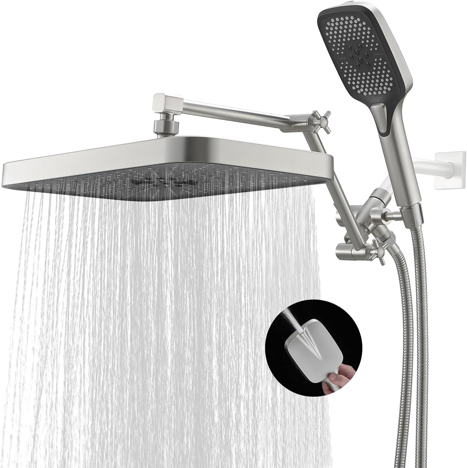 12 Inch Shower Head With With 3+1 Settings Handheld Spray, Including 3-Way Diverter, Extension Arm, Height/Angle Adjustable-Toppalletfly