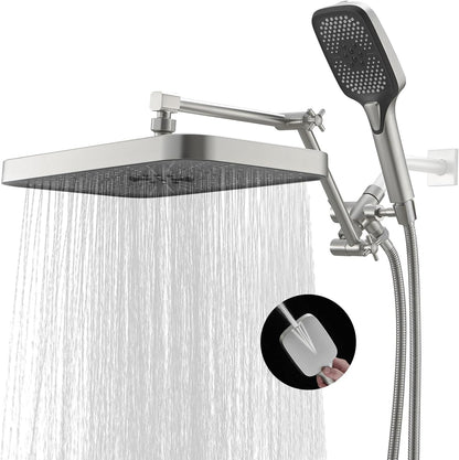 12 Inch Shower Head With With 3+1 Settings Handheld Spray, Including 3-Way Diverter, Extension Arm, Height/Angle Adjustable-Toppalletfly
