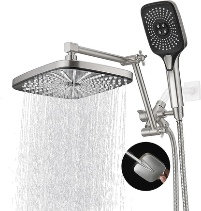 12 Inch Shower Head With With 3+1 Settings Handheld Spray, Including 3-Way Diverter, Extension Arm, Height/Angle Adjustable-Toppalletfly