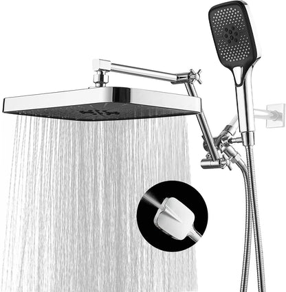 12 Inch Shower Head With With 3+1 Settings Handheld Spray, Including 3-Way Diverter, Extension Arm, Height/Angle Adjustable-Toppalletfly