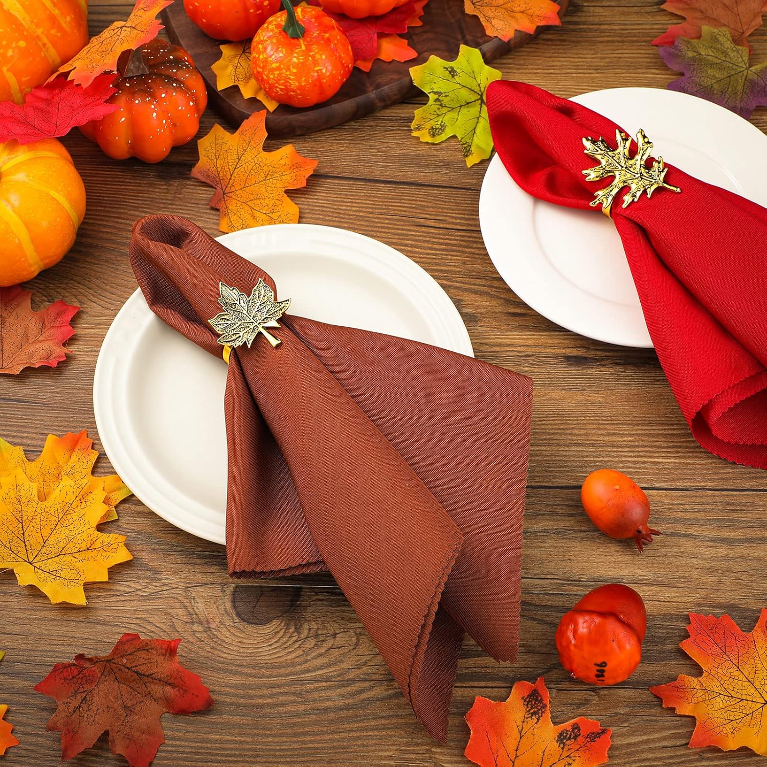16-Piece Fall Napkin Ring & Napkin Set – 8 Napkin Rings & 8 Washable Napkins for Thanksgiving & Autumn Decor-Toppalletfly