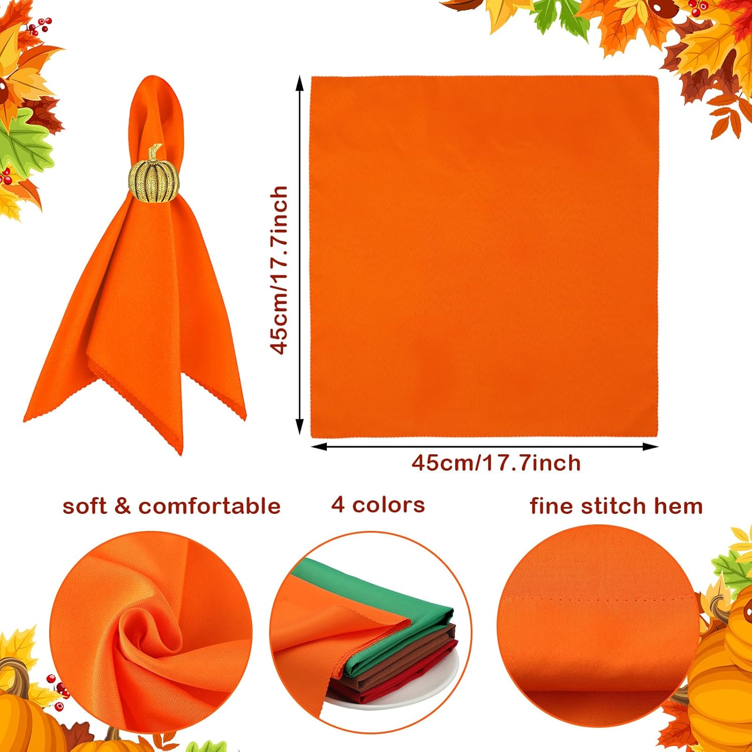 16-Piece Fall Napkin Ring & Napkin Set – 8 Napkin Rings & 8 Washable Napkins for Thanksgiving & Autumn Decor-Toppalletfly
