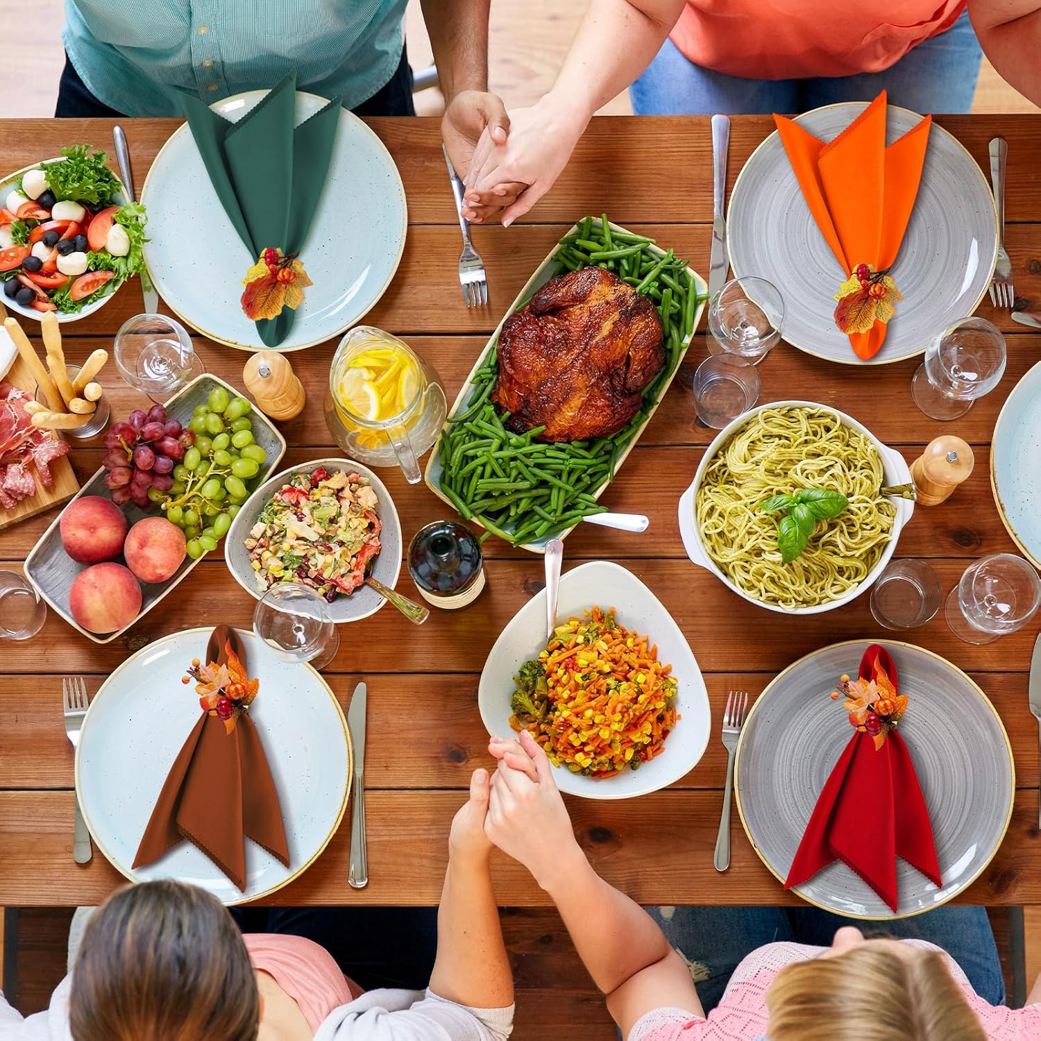 16-Piece Fall Napkin Ring & Napkin Set – 8 Napkin Rings & 8 Washable Napkins for Thanksgiving & Autumn Decor-Toppalletfly