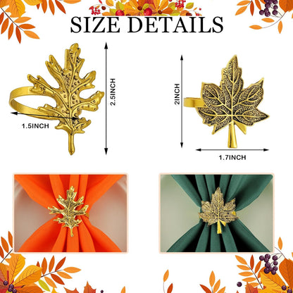 16-Piece Fall Napkin Ring & Napkin Set – 8 Napkin Rings & 8 Washable Napkins for Thanksgiving & Autumn Decor-Toppalletfly
