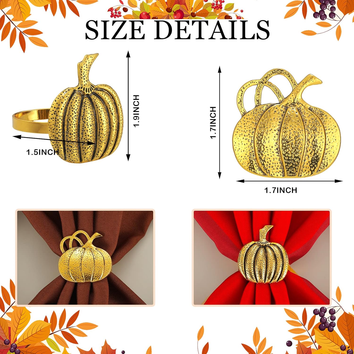 16-Piece Fall Napkin Ring & Napkin Set – 8 Napkin Rings & 8 Washable Napkins for Thanksgiving & Autumn Decor-Toppalletfly