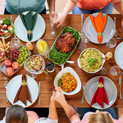 16-Piece Fall Napkin Ring & Napkin Set – 8 Napkin Rings & 8 Washable Napkins for Thanksgiving & Autumn Decor-Toppalletfly