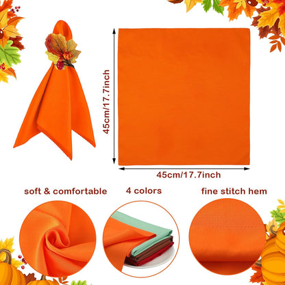 16-Piece Fall Napkin Ring & Napkin Set – 8 Napkin Rings & 8 Washable Napkins for Thanksgiving & Autumn Decor-Toppalletfly