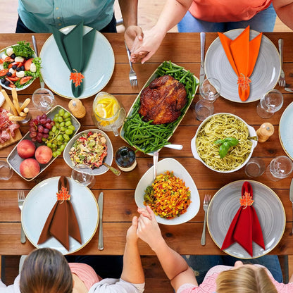 16-Piece Fall Napkin Ring & Napkin Set – 8 Napkin Rings & 8 Washable Napkins for Thanksgiving & Autumn Decor-Toppalletfly