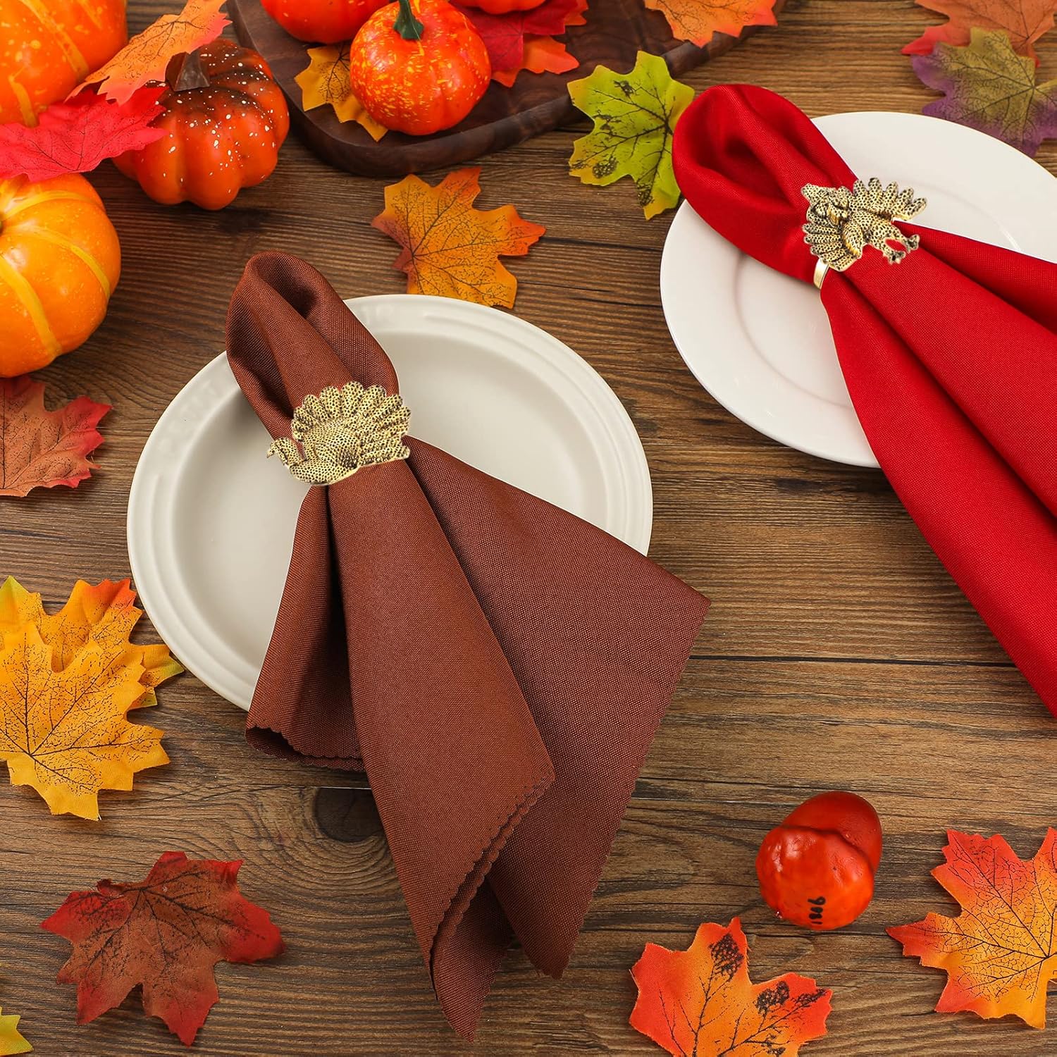 16-Piece Fall Napkin Ring & Napkin Set – 8 Napkin Rings & 8 Washable Napkins for Thanksgiving & Autumn Decor-Toppalletfly