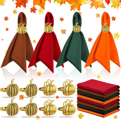 16-Piece Fall Napkin Ring & Napkin Set – 8 Napkin Rings & 8 Washable Napkins for Thanksgiving & Autumn Decor-Toppalletfly