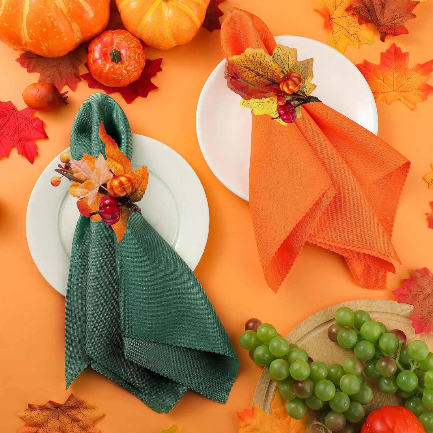 16-Piece Fall Napkin Ring & Napkin Set – 8 Napkin Rings & 8 Washable Napkins for Thanksgiving & Autumn Decor-Toppalletfly