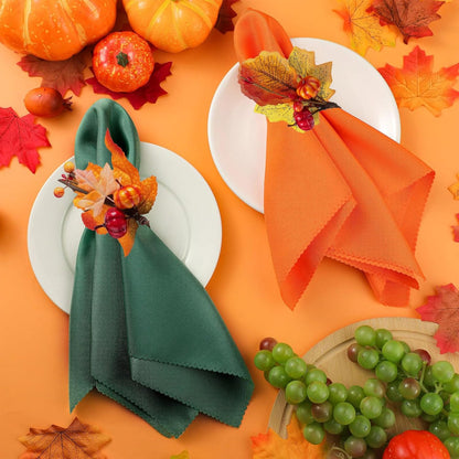 16-Piece Fall Napkin Ring & Napkin Set – 8 Napkin Rings & 8 Washable Napkins for Thanksgiving & Autumn Decor-Toppalletfly