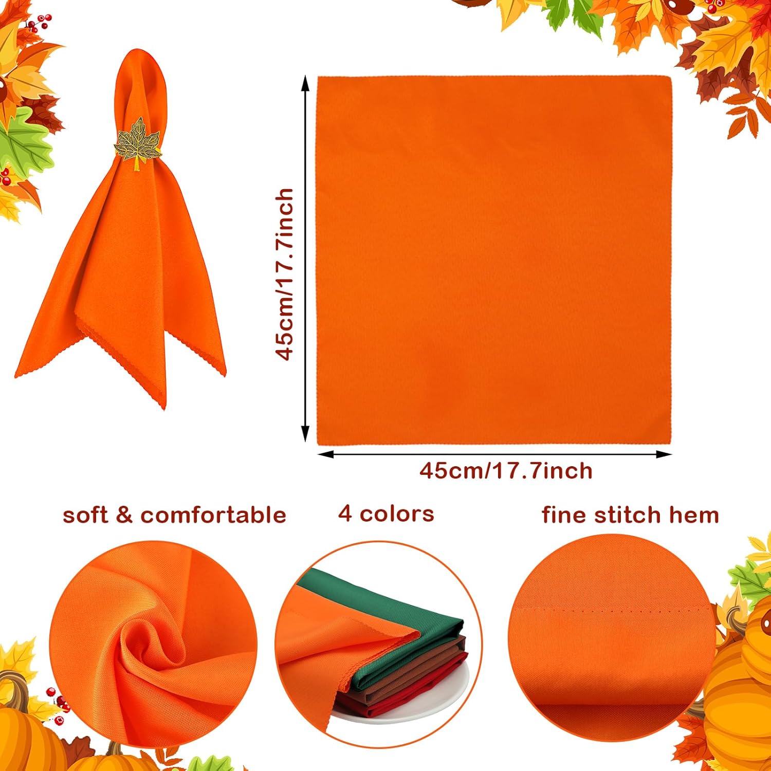 16-Piece Fall Napkin Ring & Napkin Set – 8 Napkin Rings & 8 Washable Napkins for Thanksgiving & Autumn Decor-Toppalletfly