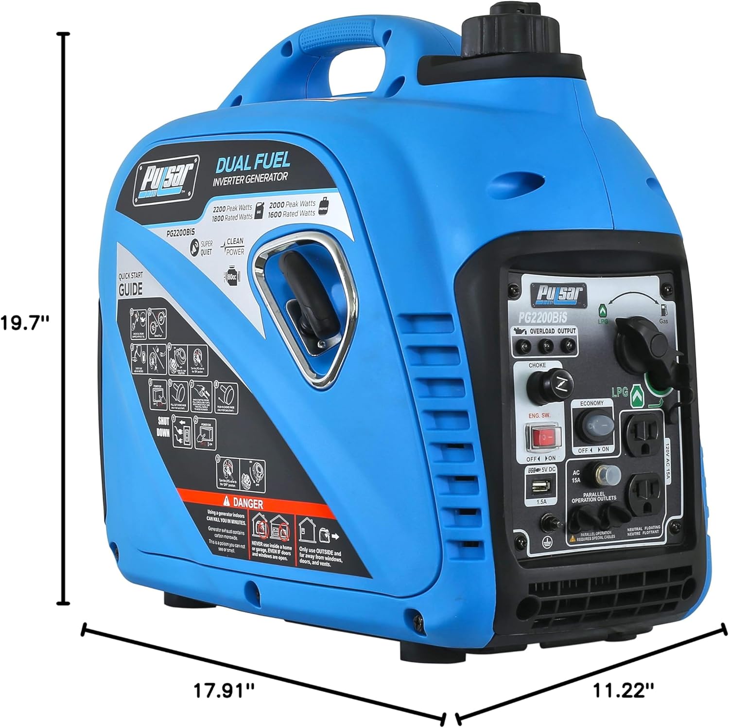 200W Portable Dual Fuel Inverter Generator with USB & Parallel Capability, CARB Compliant-Toppalletfly
