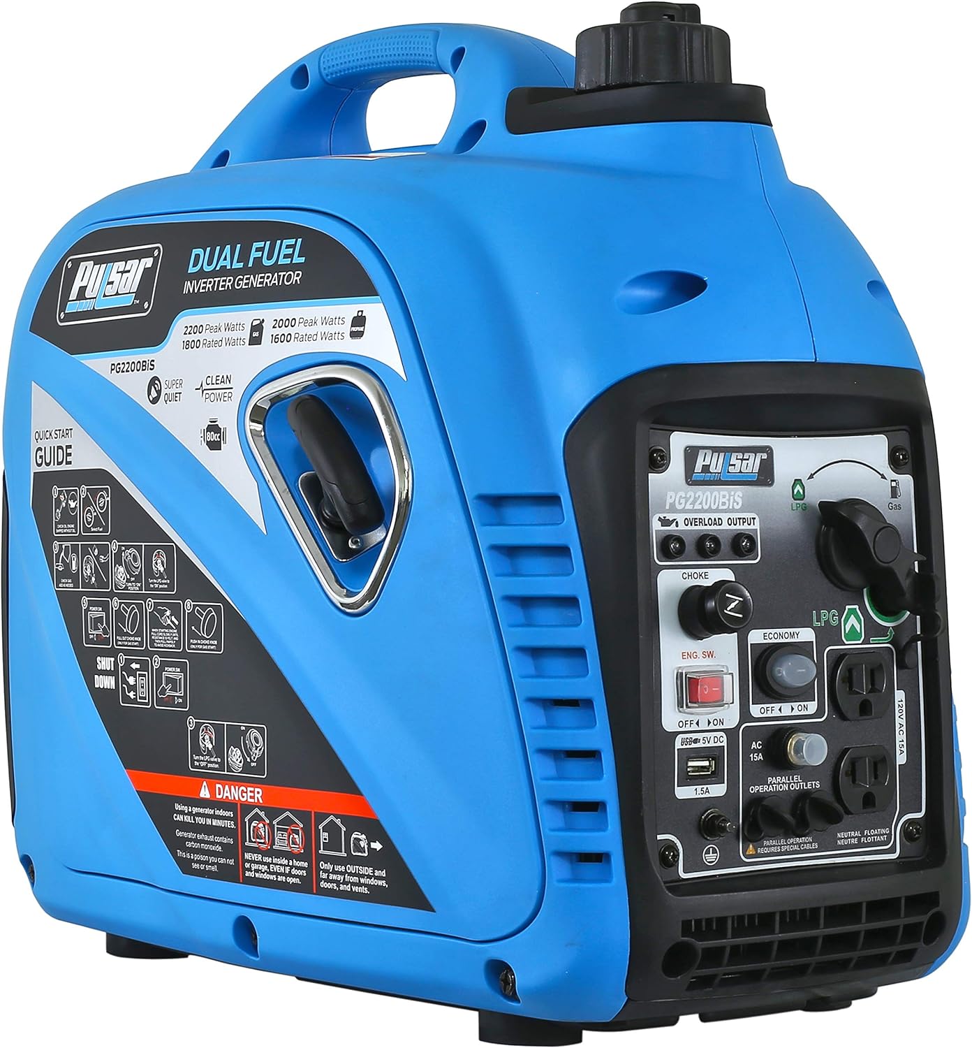 200W Portable Dual Fuel Inverter Generator with USB & Parallel Capability, CARB Compliant-Toppalletfly
