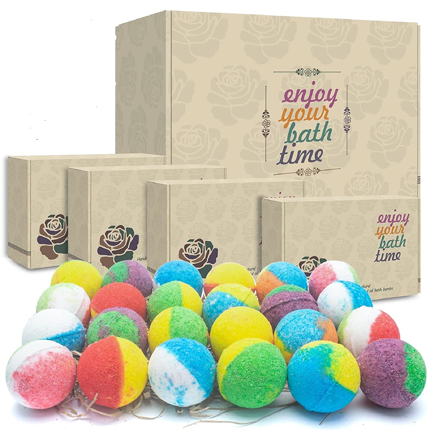 24 Organic Natural Bath Bombs, Handmade Bubble Bath Gift Set-Toppalletfly