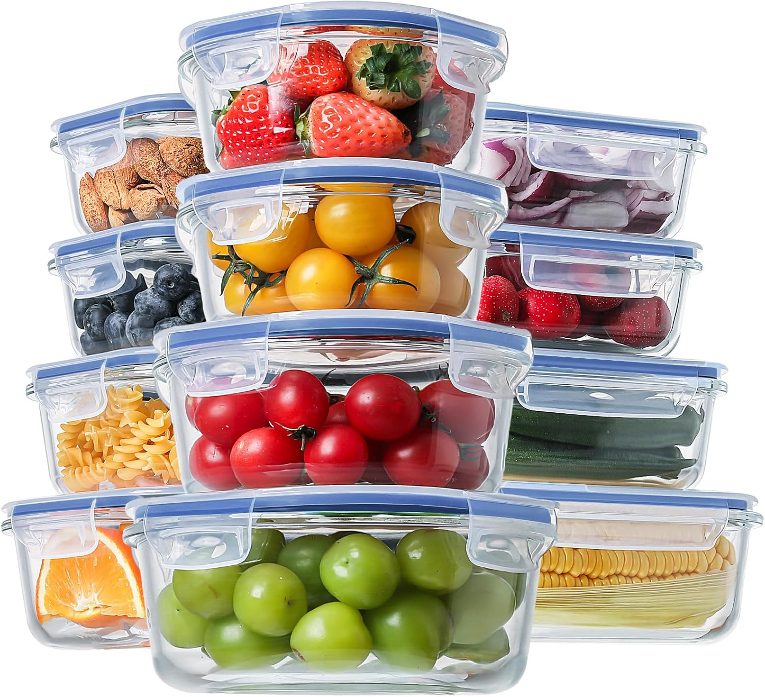 24 Piece Glass Food Storage Containers with Lids, Airtight Glass Lunch Bento Boxes, BPA Free & Leak Proof,12 lids, 12 Containers-Toppalletfly