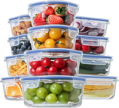 24 Piece Glass Food Storage Containers with Lids, Airtight Glass Lunch Bento Boxes, BPA Free & Leak Proof,12 lids, 12 Containers-Toppalletfly
