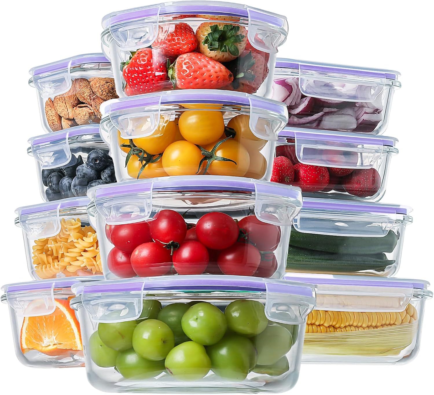 24 Piece Glass Food Storage Containers with Lids, Airtight Glass Lunch Bento Boxes, BPA Free & Leak Proof,12 lids, 12 Containers-Toppalletfly