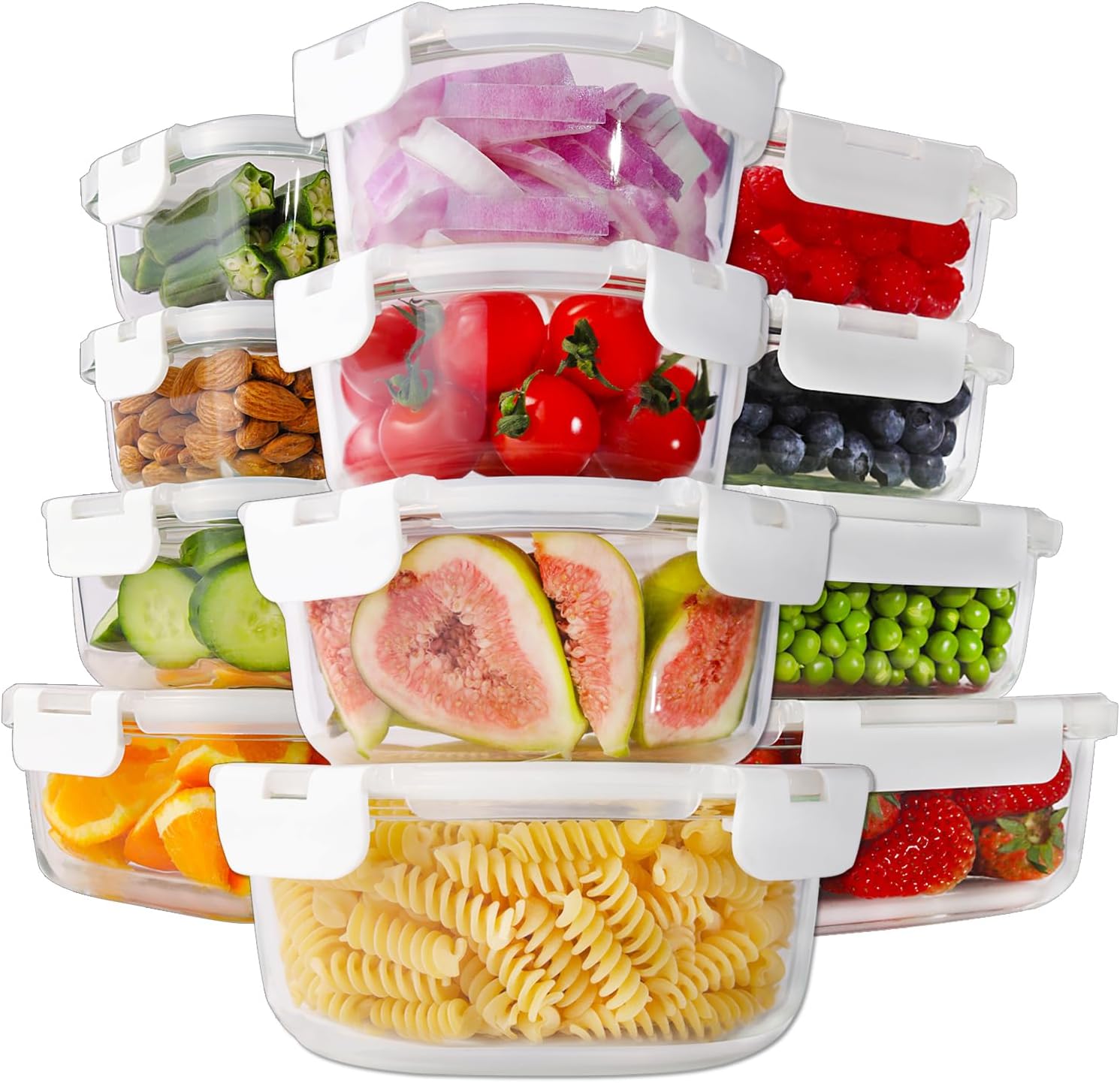 24 Piece Glass Food Storage Containers with Lids, Airtight Glass Lunch Bento Boxes, BPA Free & Leak Proof,12 lids, 12 Containers-Toppalletfly