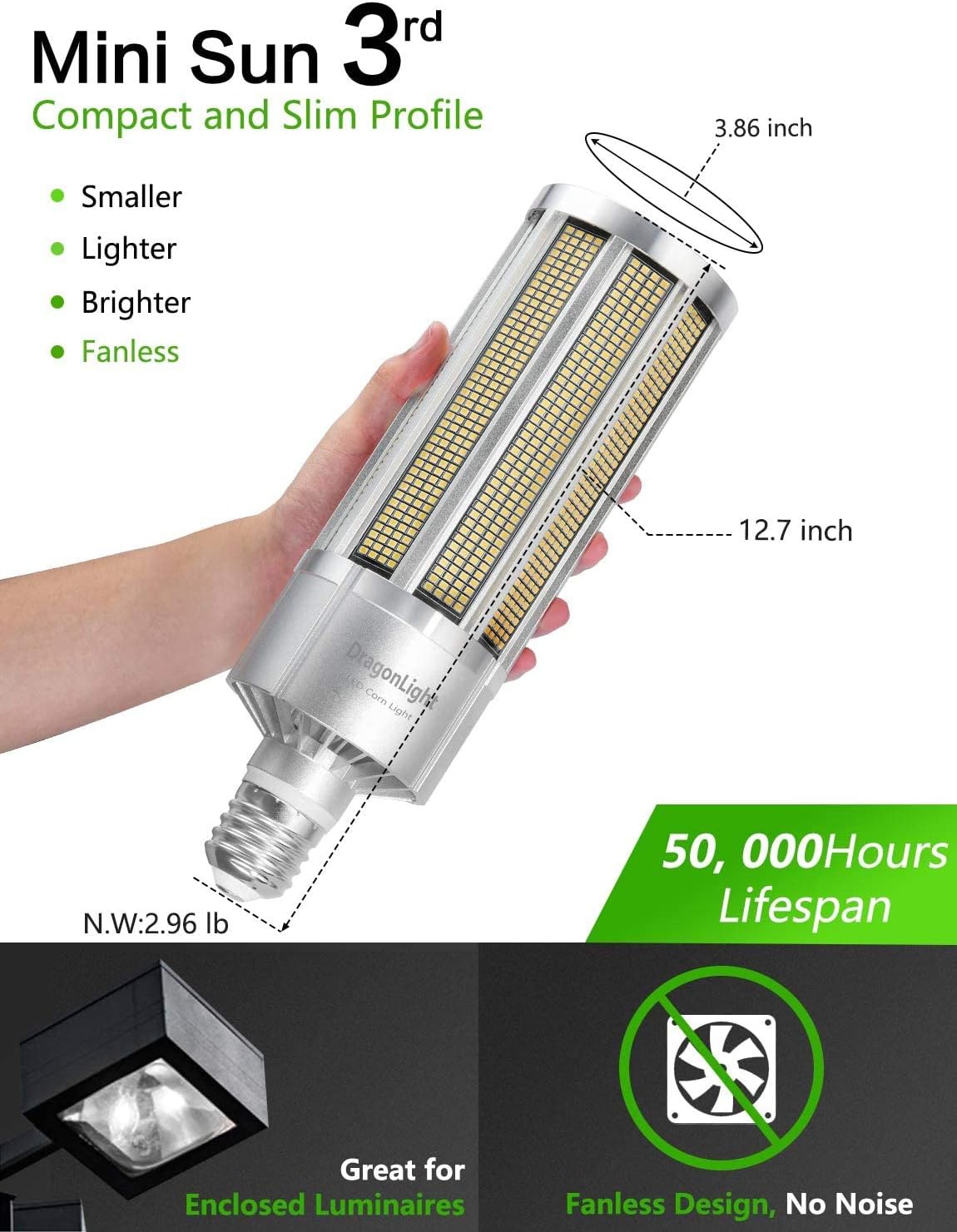 240 W Commercial Grade Corn LED Light Bulb Fanless, 1000 Watt MH/HPS Replacement, E39 Large Mogul Base LED Lamp 5000K Daylight 32,400Lumen - Toppalletfly