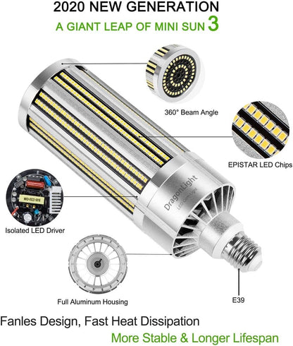 240 W Commercial Grade Corn LED Light Bulb Fanless, 1000 Watt MH/HPS Replacement, E39 Large Mogul Base LED Lamp 5000K Daylight 32,400Lumen-Toppalletfly