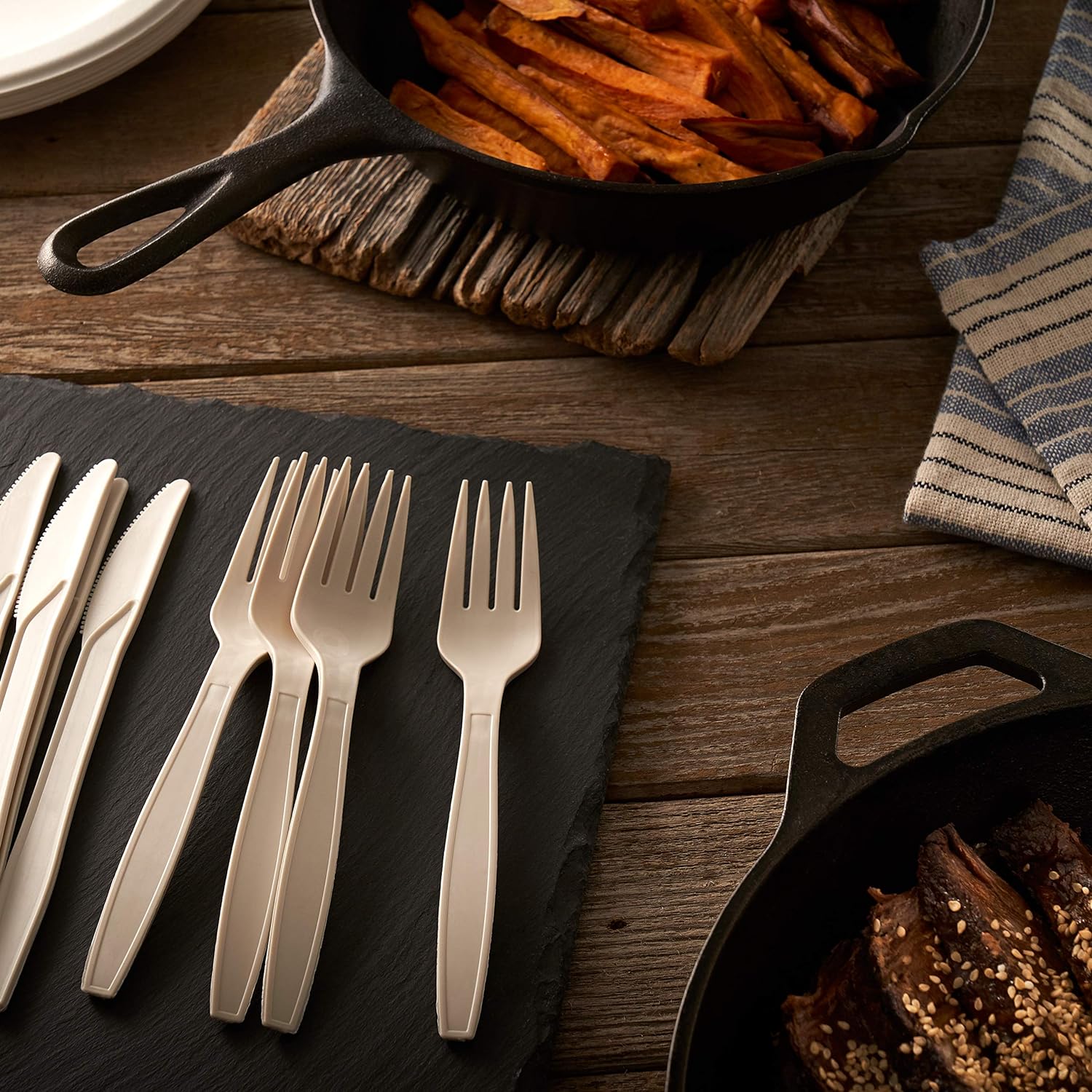 250 Piece Biodegradable Paper Plates Set, Disposable Dinnerware Set, Eco Friendly Compostable Plates & Utensil include Plates, Forks, Knives Spoons-Toppalletfly