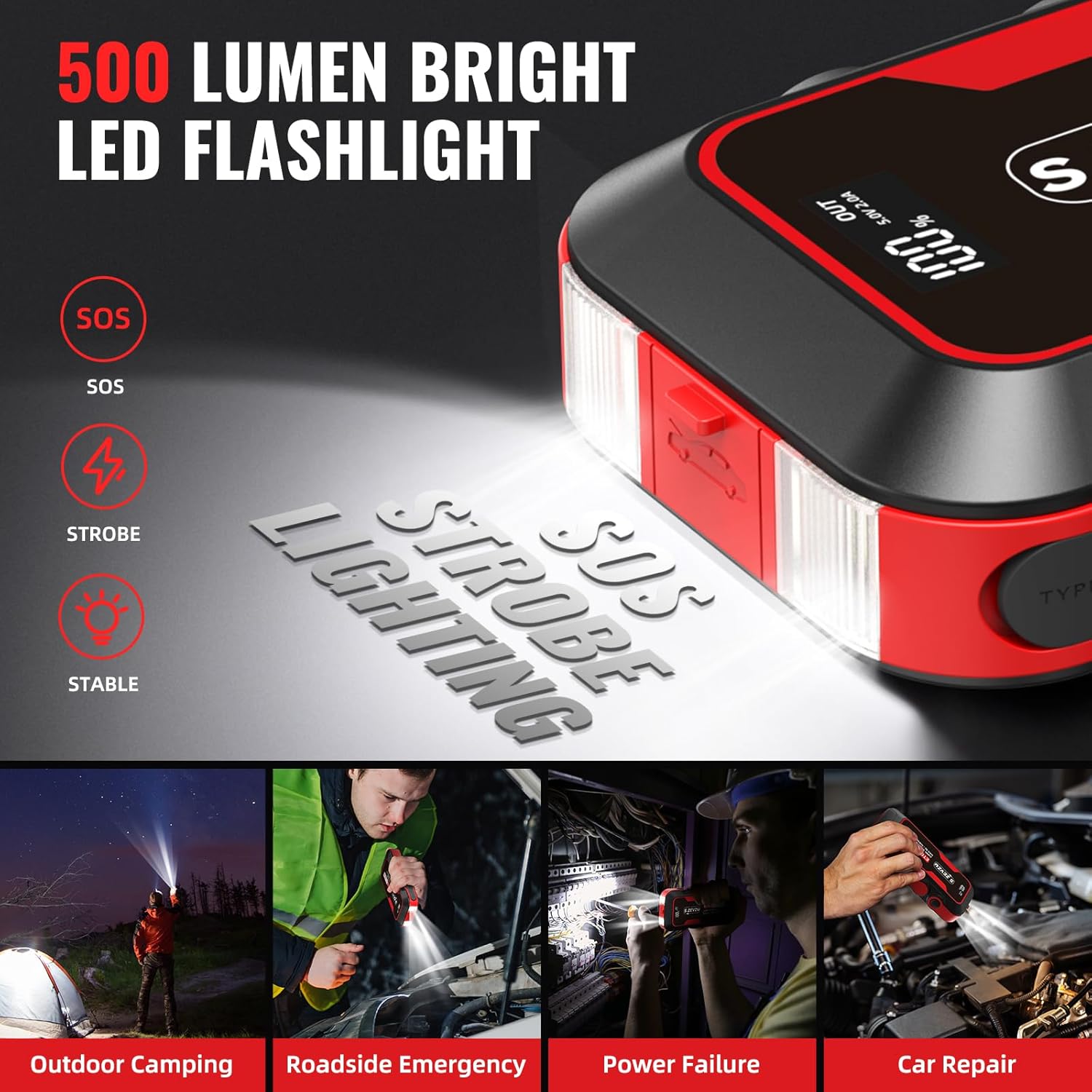 2500A Car Jump Starter with USB Ports, LCD Display, and LED Light-Toppalletfly