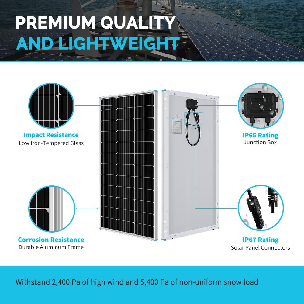 2PCS 100 Watt Solar Panels, 12 Volt Monocrystalline, High-Efficiency Module PV Power Charger for RV Battery Boat and Other Off-Grid Applications-Toppalletfly